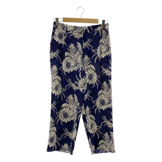Prada - Silk Allover Flower Print Tapered Pants - 38S - Navy White - Women's