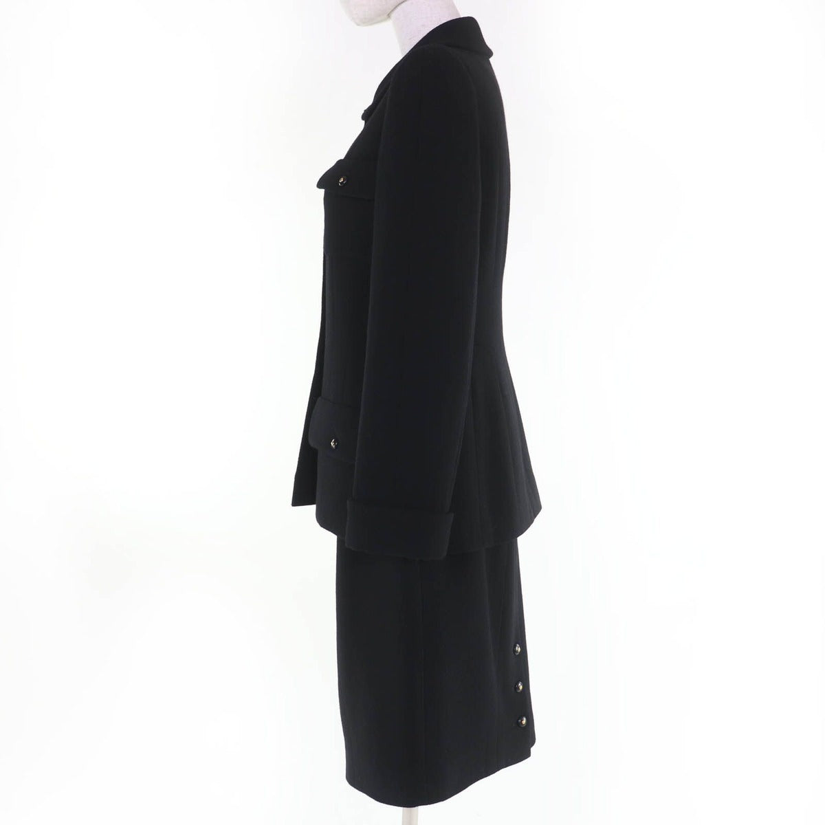 Chanel Vintage Wool Coco Button Jacket Skirt Set Black — view 2