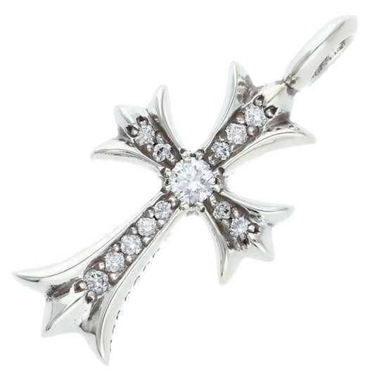 Chrome Hearts Tny Crsf P Dmnd Tiny Fat Cross Pave Diamond Pendant Silver