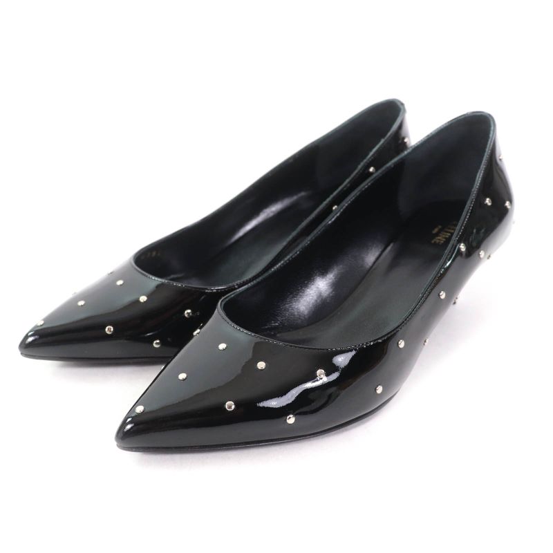 Celine Studded Pointed Toe Patent Leather Pumps Black Silver Hardware 36.5 With