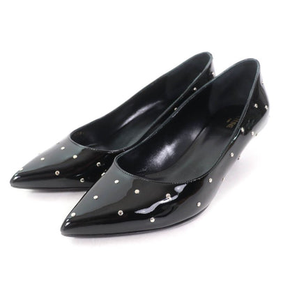 Celine Studded Pointed Toe Patent Leather Pumps Black Silver Hardware 36.5 With