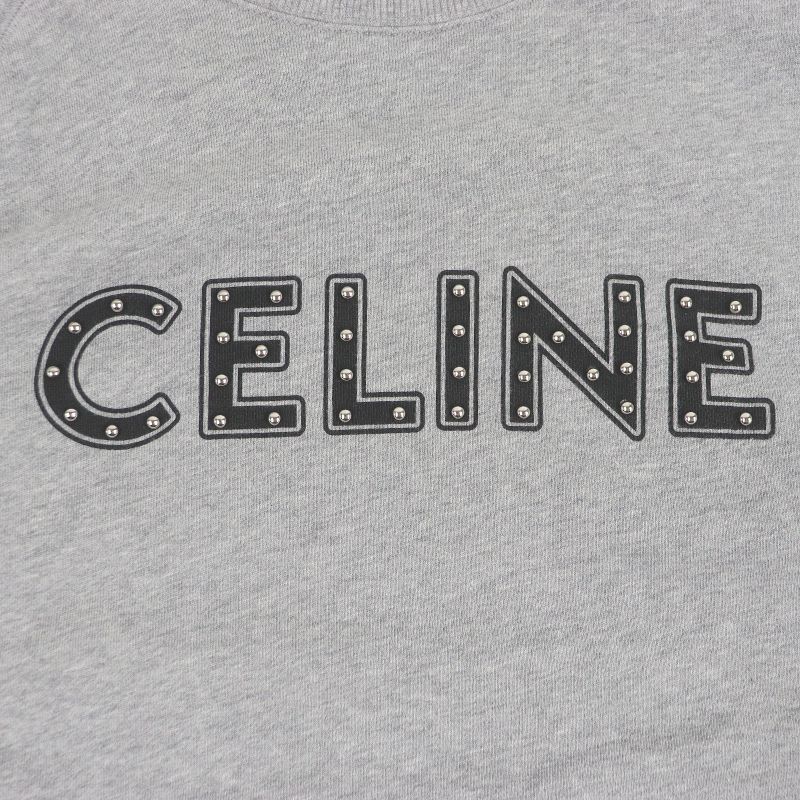 Celine 2y340052h Sleeve Chamois Pattern Studded Docking Design Sweatshirt Grey