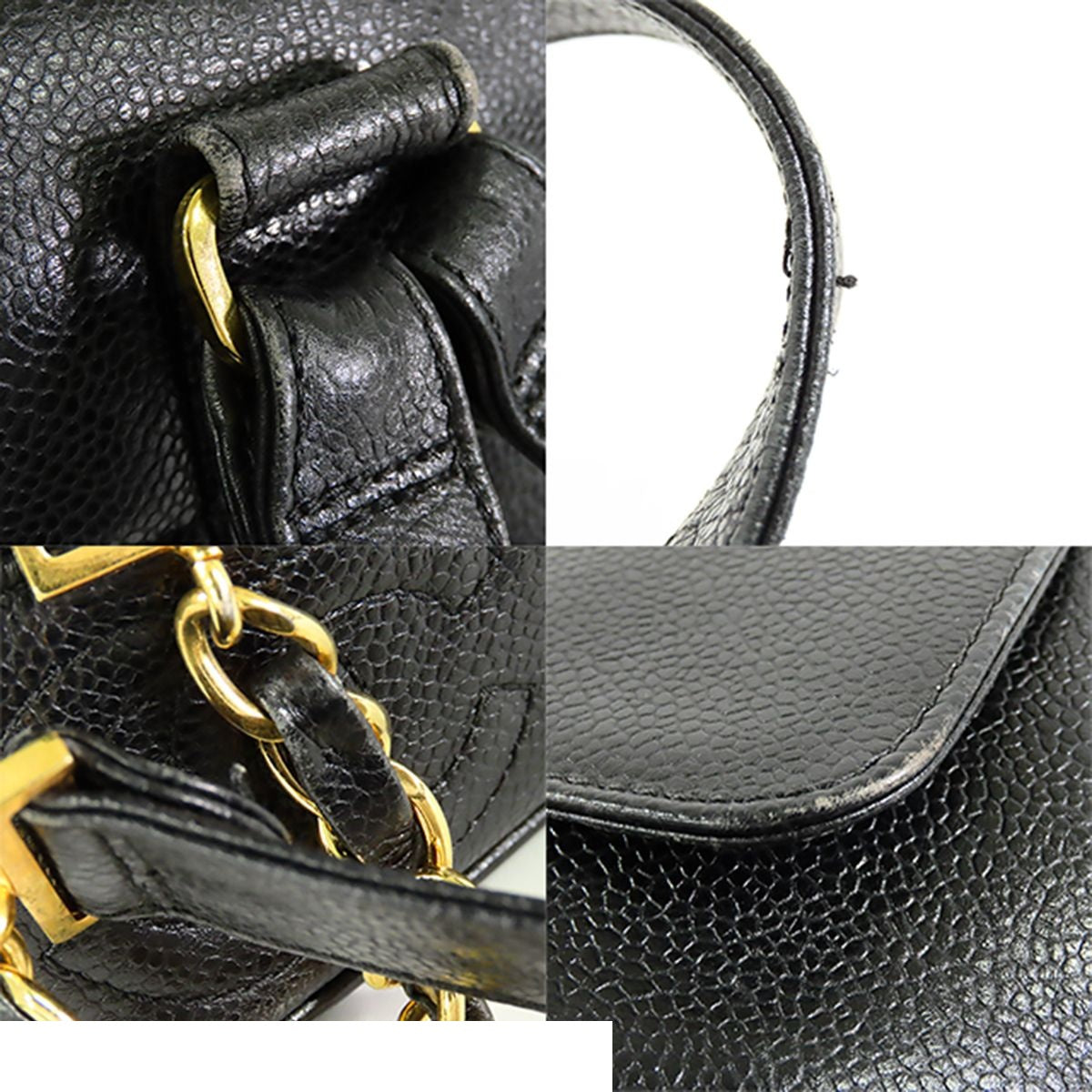 Chanel Triple Coco Black Gold Caviar Leather Backpack — view 6