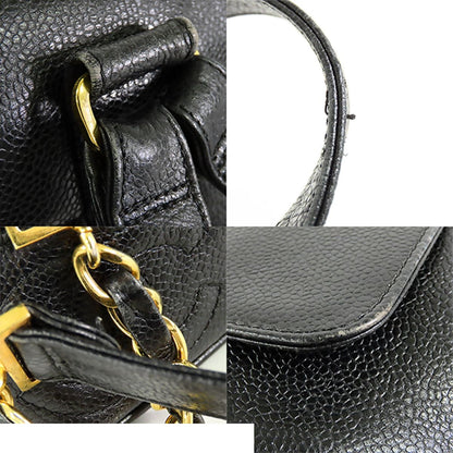 Chanel Triple Coco Black Gold Caviar Leather Backpack — view 6
