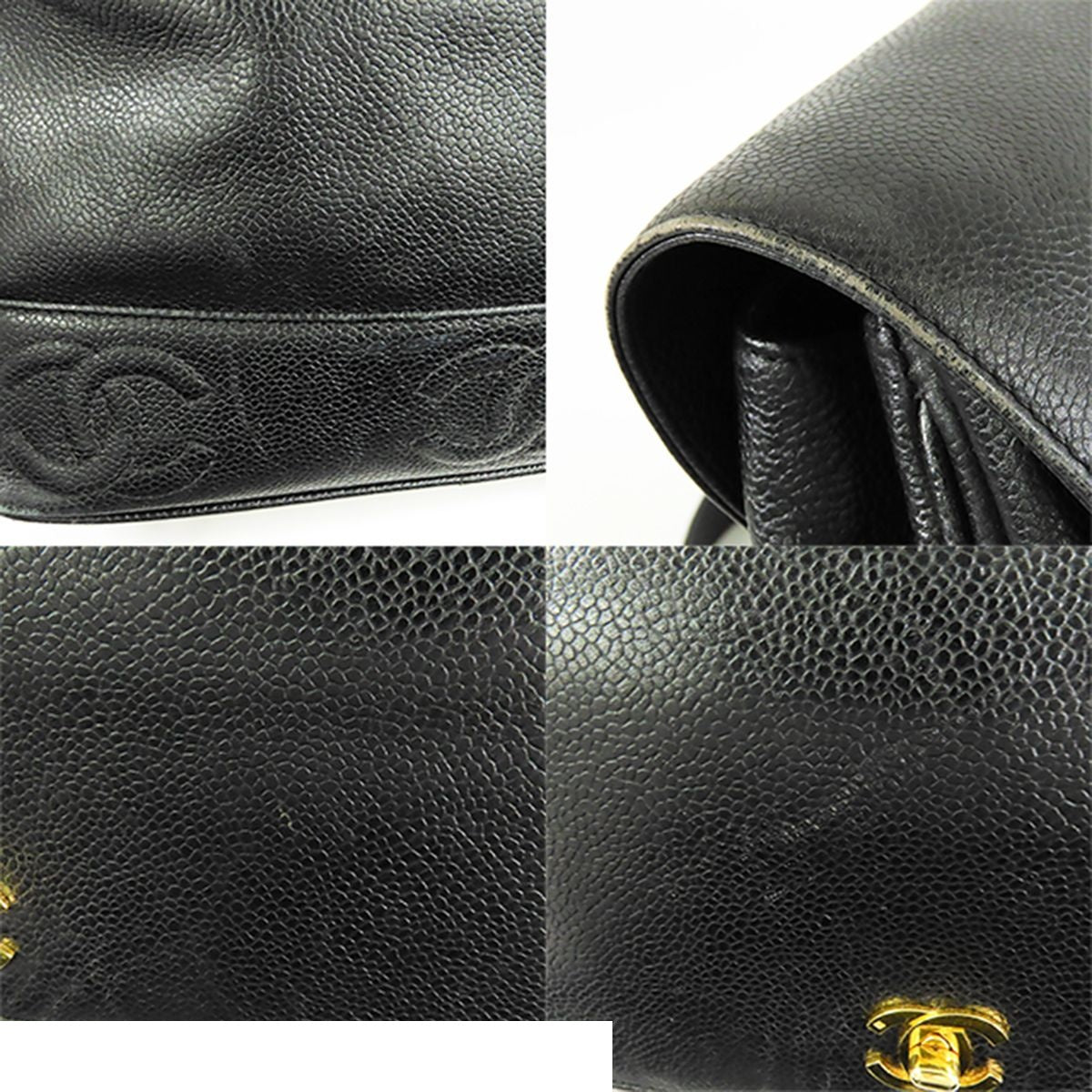 Chanel Triple Coco Black Gold Caviar Leather Backpack — view 7