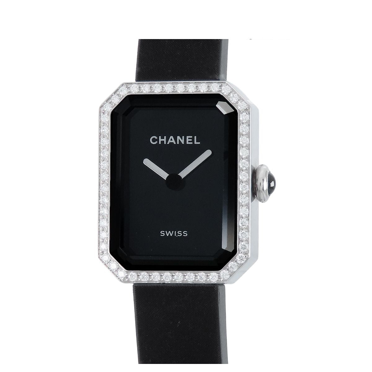 Chanel Premiere Ribbon Black SS Diamond Rubber Bezel Velvet Touch Watch