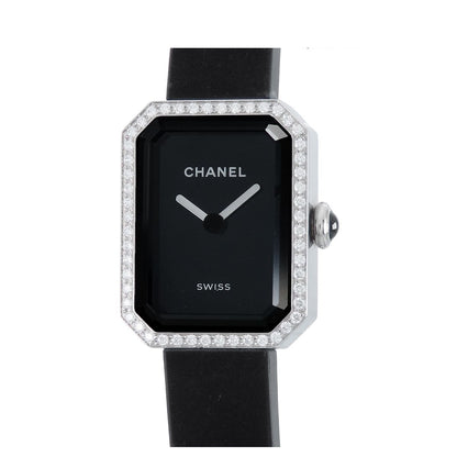 Chanel Premiere Ribbon Black SS Diamond Rubber Bezel Velvet Touch Watch