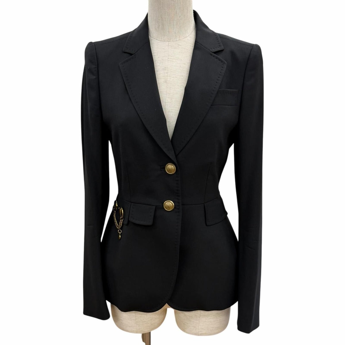 Gucci Wool Cles Strogo Button Horsebit Leather Jacket Black 38