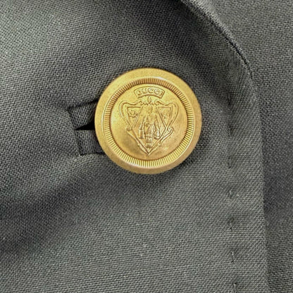 Gucci Wool Cles Strogo Button Horsebit Leather Jacket Black 38 — view 7
