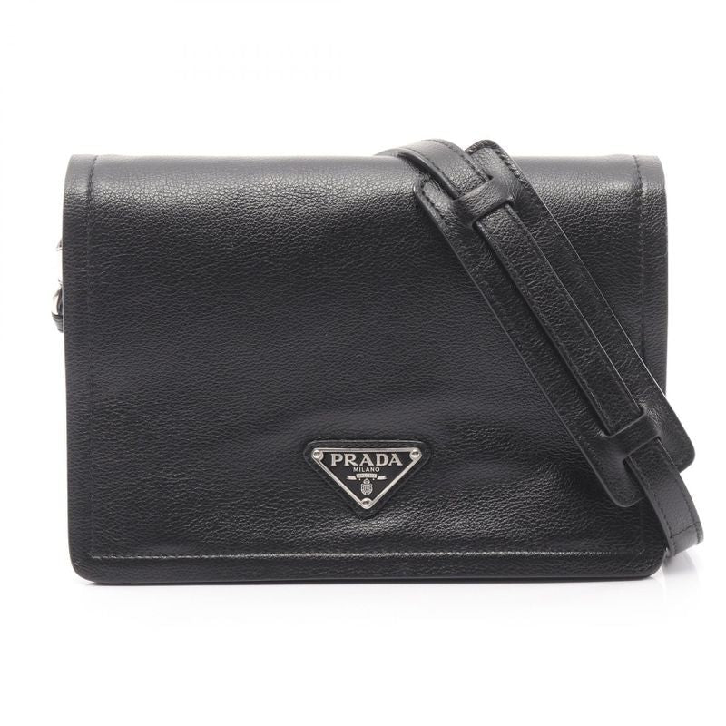 Prada Shoulder Bag Glace'calf 1 Bd296 Black Leather Triangle Logo