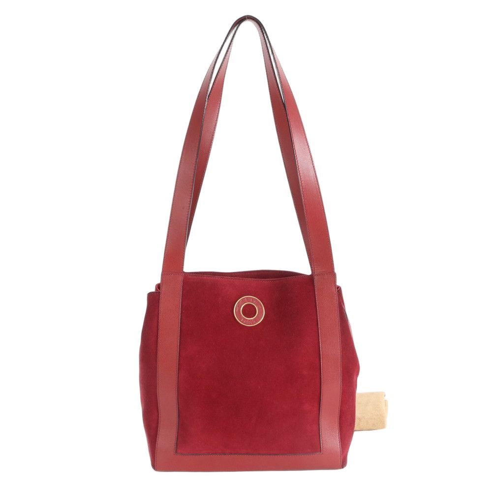 Celine Circle Logo Red Leather Tote Shoulder Handbag