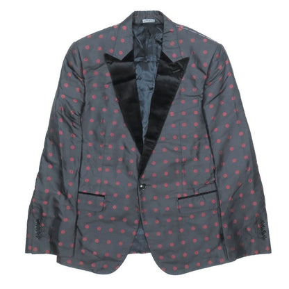 Dolce & Gabbana Tuxedo Jacket Teil Silk Dot Pattern Velour Contrast Black Red 50