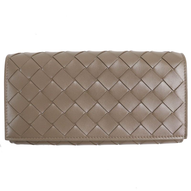 Bottega Veneta Intrecciato Flap Wallet Bifold Leather Long Wallet Brown Storage