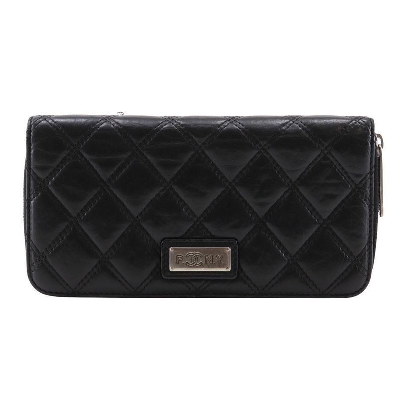 Chanel Paris New York Line Matelasse Lambskin Black Ladies Long Wallet