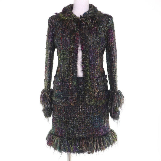 Chanel Mohair Wool Coco Button Poudre Jacket Skirt Set