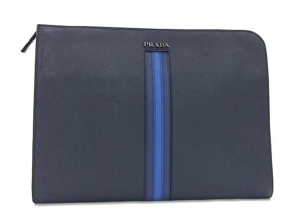 Prada Saffiano Leather Clutch Bag Second Bag Men's Dark Navy Av5841