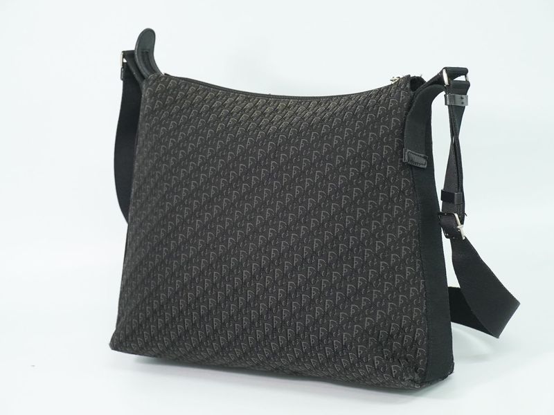 Authentic Christian DIOR Trotter Shoulder Bag Pochette Canvas Black Gray