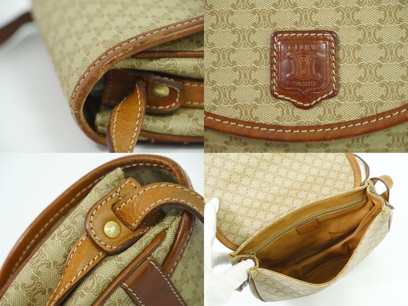 Authentic Celine Macadam Shoulder Bag Pochette PVC Beige Macadam Bag Pre-owned