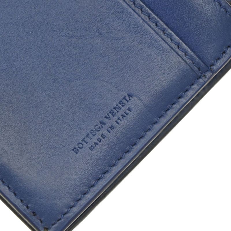 Bottega Veneta Long Wallet Intrecciato Fold Wallet Blue Leather 39kb006