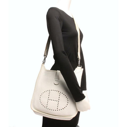 HERMES Evelyn GM I Clemence Taurillon Leather White Shoulder Bag Tote