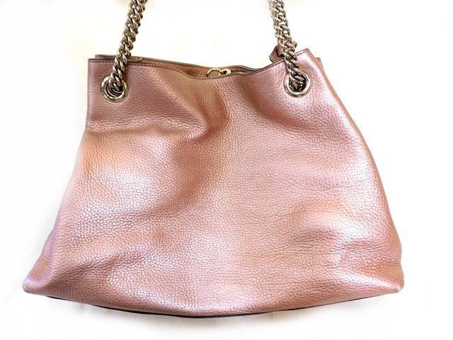 Gucci 308982 Shoulder Bag - Soho Interlocking G Pink Metallic Chain Bag Gucci