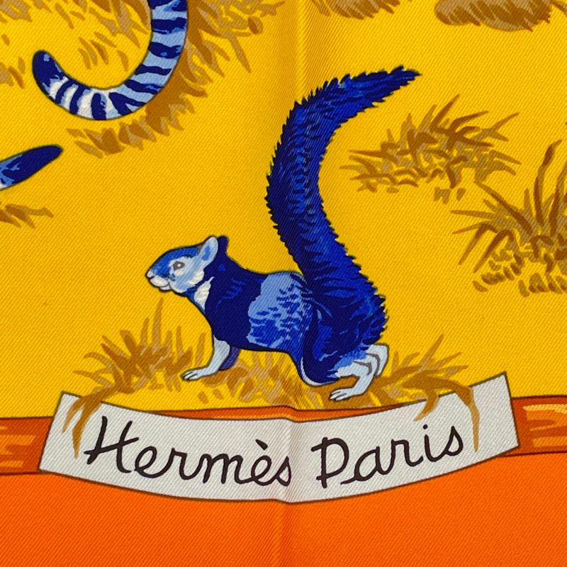 Hermes Carre 90 Tendresse Feline Wild Gentleness Scarf Silk Orange