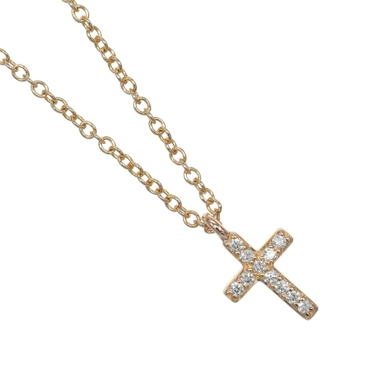 Tiffany & Co Metro Cross Mini 18k Pink Gold Diamond Necklace