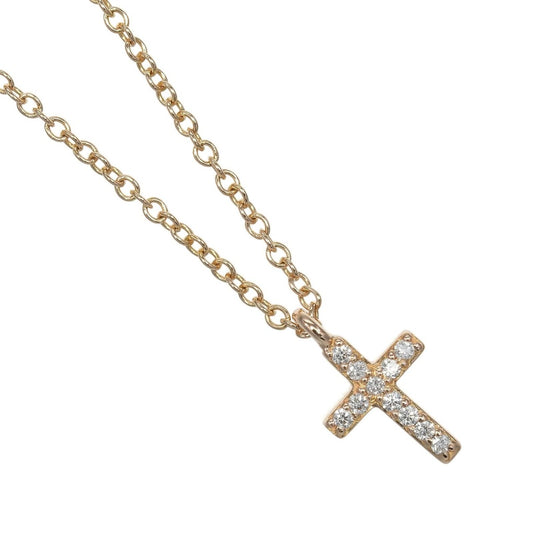 Tiffany & Co Metro Cross Mini 18k Pink Gold Diamond Necklace