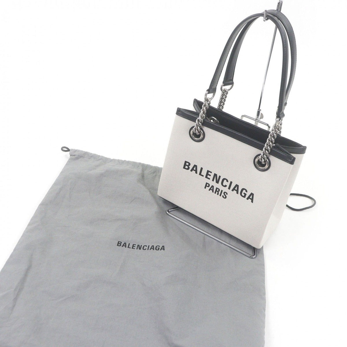 Balenciaga Duty Free Tote S Canvas Leather Logo Print Chain Shoulder Handbag — view 2