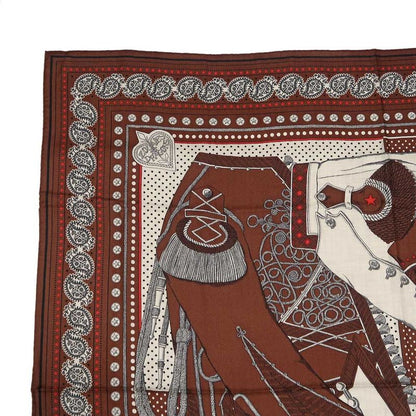 Hermes Carre 140 Scarf Zouavers ET Dragons Bandana Brown Large Shawl