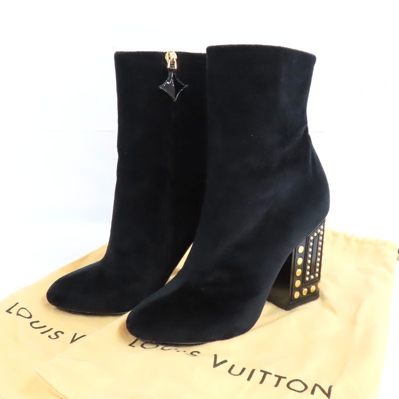 Louis Vuitton Century Line Ankle Boots Short Velvet Block Heel Studs