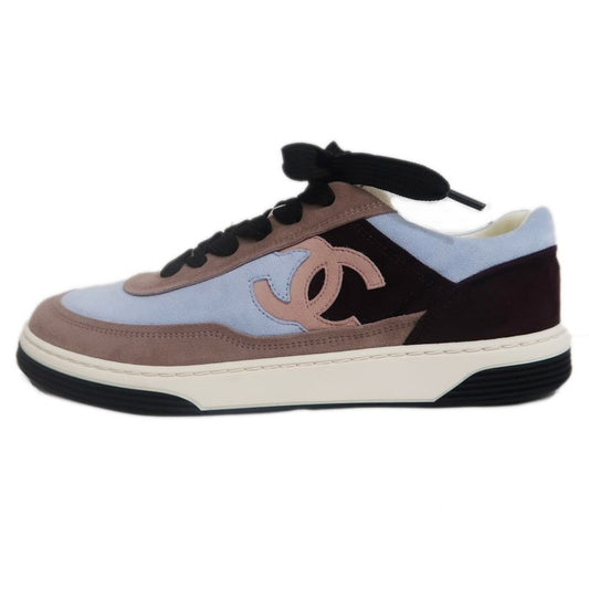 Chanel Size 38 Suede Light Blue Dark Pink Brown