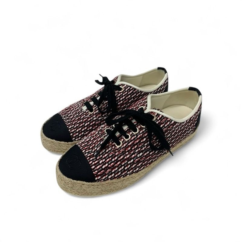Chanel Sneakers Shoes Fabric Black Red White Coco Mark Espadrilles