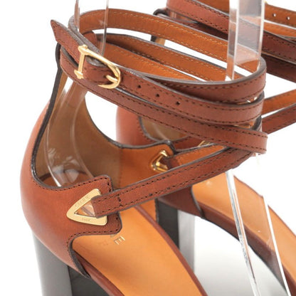 Celine Sandals Size 37.5 Ankle Strap Chunky Heel Lace Up Leather