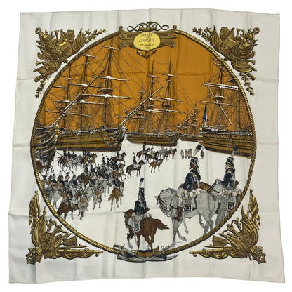 Hermes Scarf Silk Carre 90 Marine ET Cavalerie Sea and Cavalry White