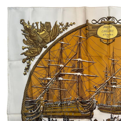 Hermes Scarf Silk Carre 90 Marine ET Cavalerie Sea and Cavalry White — view 2