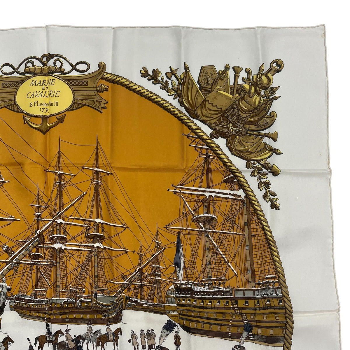 Hermes Scarf Silk Carre 90 Marine ET Cavalerie Sea and Cavalry White — view 3