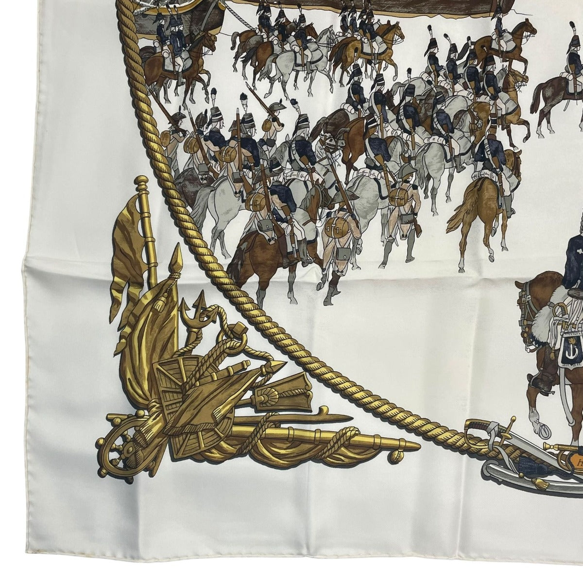 Hermes Scarf Silk Carre 90 Marine ET Cavalerie Sea and Cavalry White — view 4