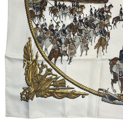 Hermes Scarf Silk Carre 90 Marine ET Cavalerie Sea and Cavalry White — view 4