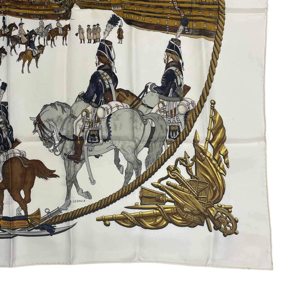 Hermes Scarf Silk Carre 90 Marine ET Cavalerie Sea and Cavalry White — view 5