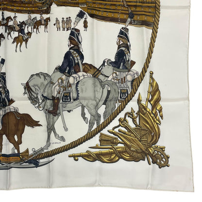 Hermes Scarf Silk Carre 90 Marine ET Cavalerie Sea and Cavalry White — view 5