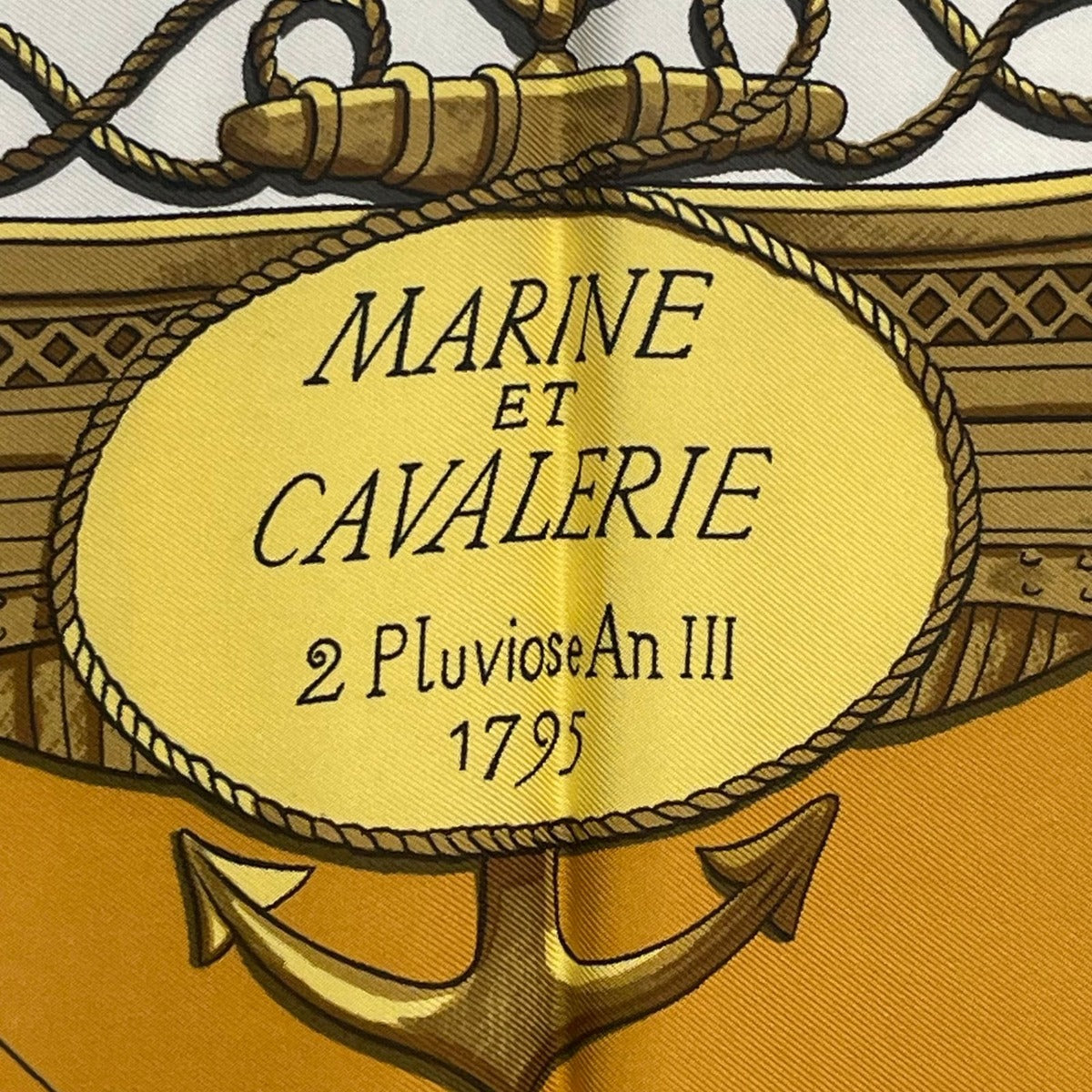 Hermes Scarf Silk Carre 90 Marine ET Cavalerie Sea and Cavalry White — view 6