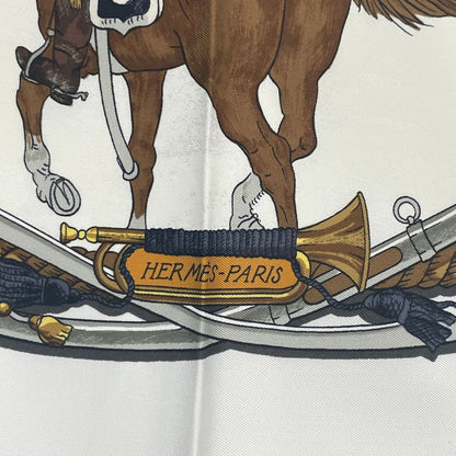 Hermes Scarf Silk Carre 90 Marine ET Cavalerie Sea and Cavalry White — view 7