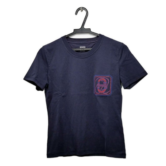 Hermes T-Shirt Size 38 Navy Blue 3 E4625 dl Cotton Apparel