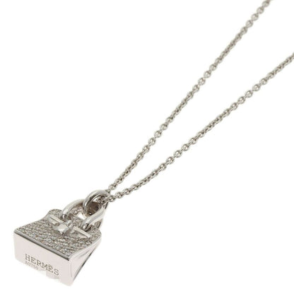 Hermes Birkin Diamond Amulet Necklace 18K White Gold Ladies