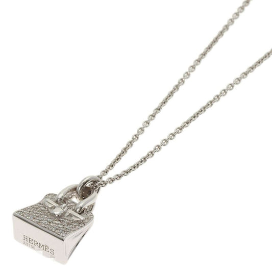 Hermes Birkin Diamond Amulet Necklace 18K White Gold Ladies