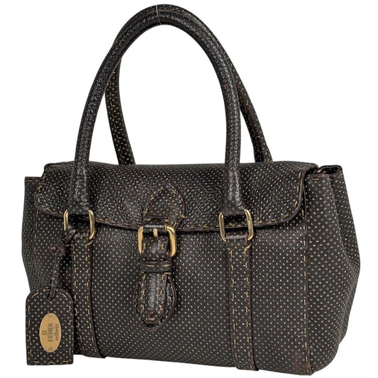 Fendi Selleria Mini Linda Handbag Stitch Leather Brown