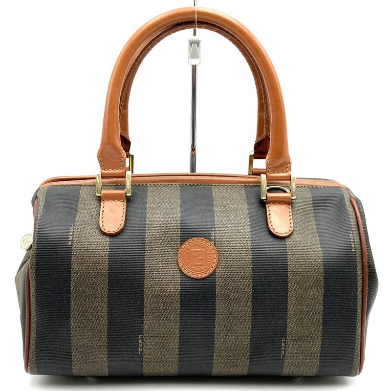 Fendi 119 259022 Pecan Pattern Canvas Mini Boston Handbag Brown Travel Vintage