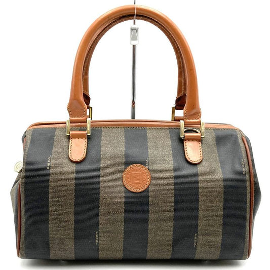 Fendi 119 259022 Pecan Pattern Canvas Mini Boston Handbag Brown Travel Vintage