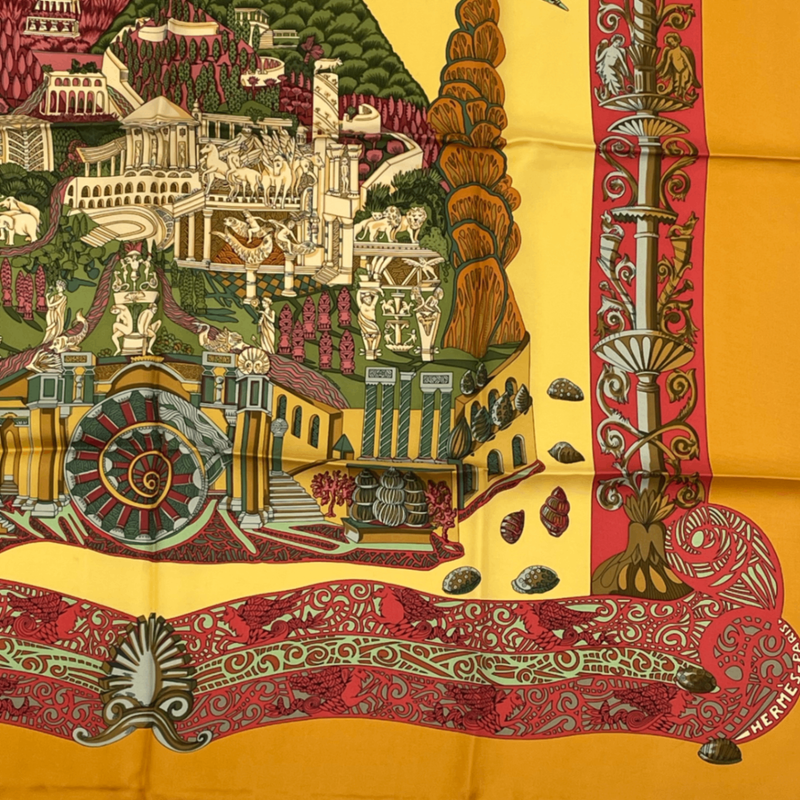 Hermes Carre 90 L Atlantide Atlantis Continental Silk Scarf Orange